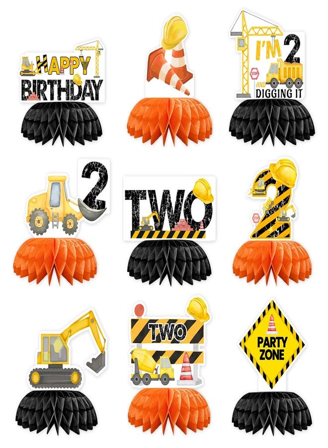 Grencian 9 Pcs Construction 2nd Birthday Party Decorations Excavator I'm 2 and Digging It Honeycomb Centerpieces Table Toppers for Kids Boys Truck Themd 2 Years Old Birthday Party Supplies Table Decoration - Image 1